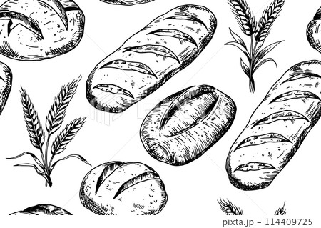 seamless pattern with loaves of bread. drawing in sketch style seamless pattern with loaves of bread. drawing in sketch style 114409725