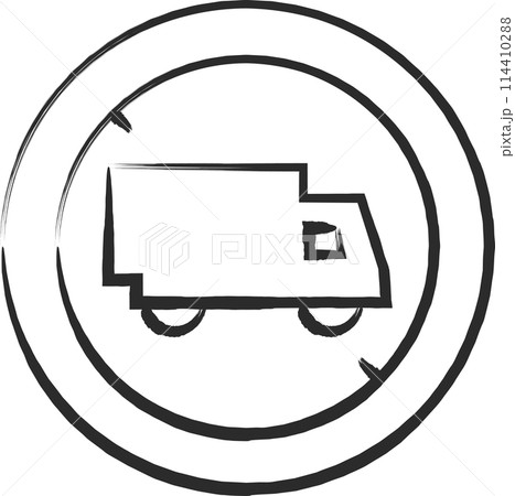 シンプルな標識の筆書き単品イラスト　大型貨物自動車等通行止め 114410288