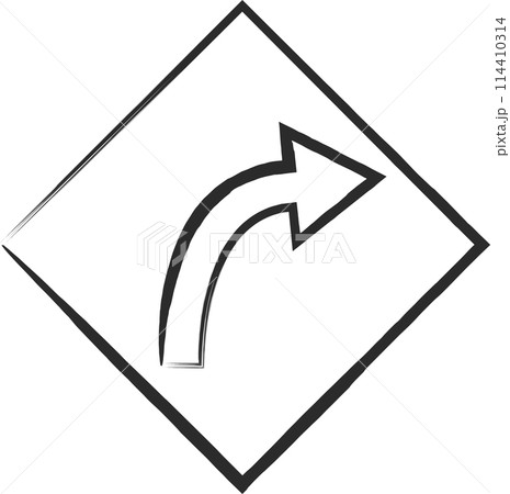 シンプルな標識の筆書き単品イラスト　右方屈曲あり 114410314