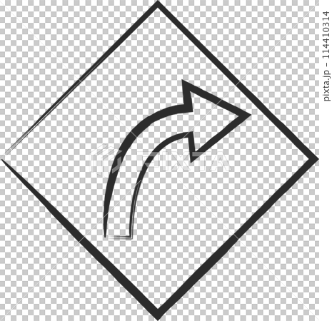 シンプルな標識の筆書き単品イラスト　右方屈曲あり 114410314