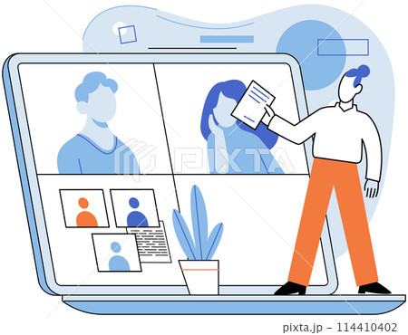 Online meeting. Vector illustration. Effective communications are essential for productive online meetings Telecommunication technology has transformed way we connect in distant locations Connecting 114410402