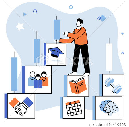 Self improvement, growth mindset, find yourself, upgrade professional skills, coaching to achieve goal, smart businessman learner using capabilities to be successful in his career, self control Self improvement, growth mindset, find yourself, upgrade professional skills, coaching to achieve goal, smart businessman learner using capabilities to be successful in his career, self control 114410468