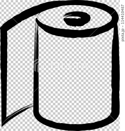 A brush-drawn icon of a disaster prevention essential: toilet paper 114410487