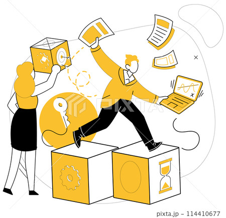 Team collaboration vector illustration. Together, success blossoms as challenges transform into achievements through teamwork The team collaboration metaphor paints canvas where ideas harmonize Team collaboration vector illustration. Together, success blossoms as challenges transform into achievements through teamwork The team collaboration metaphor paints canvas where ideas harmonize 114410677