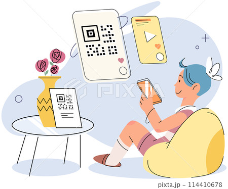 Cashless payment. Vector illustration. Mobile wallets provide secure way to store payment information qr code payment Online shopping platforms often offer various cashless payment Cashless payment. Vector illustration. Mobile wallets provide secure way to store payment information qr code payment Online shopping platforms often offer various cashless payment 114410678