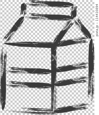 ミニミニ筆書き飲食物イラスト　牛乳パック 114410894
