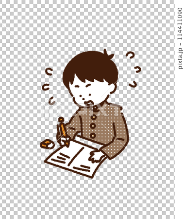 Student boy panicking during test Student boy panicking during test 114411090