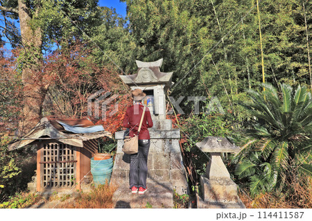 福岡県嘉麻市の清正公園にある加藤神社を参拝する人物 114411587