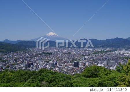 秦野市の風景　弘法山公園から望む秦野市街と富士山 114411840