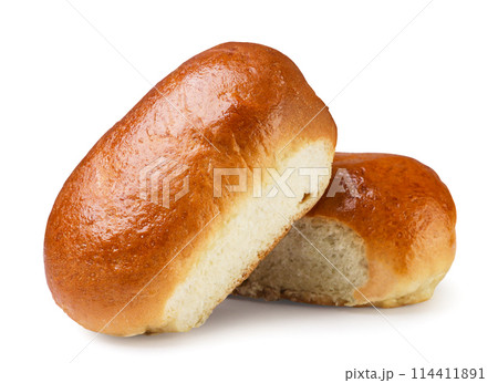 Two pirozhki, bun on a white background. Isolated 114411891