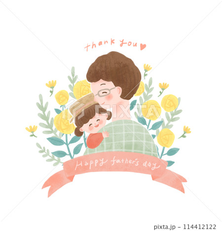 父の日お父さんと子供と花束 父の日お父さんと子供と花束 114412122