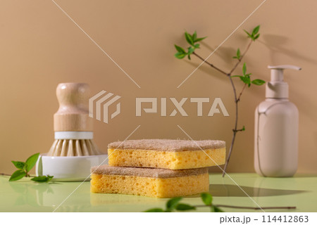 Eco cleaning with sponges, sustainable concept 114412863