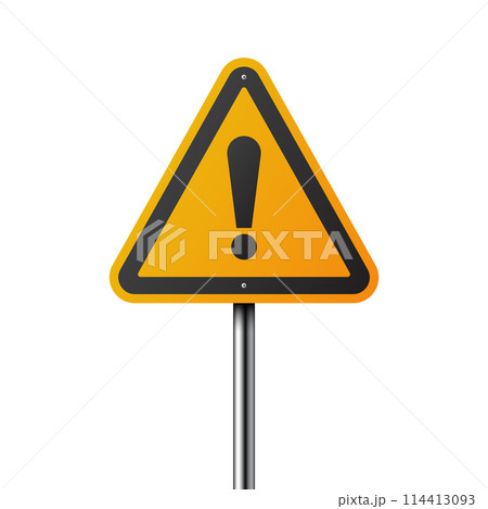 Warning road sign with exclamation mark. Vector illustration 114413093