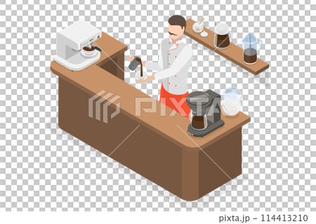 3D Isometric Flat  Conceptual Illustration of Barista, Coffee House 114413210