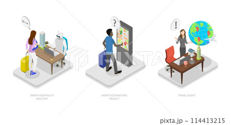 3D Isometric Flat  Conceptual Illustration of Modern Travelling, International Tourism 114413215