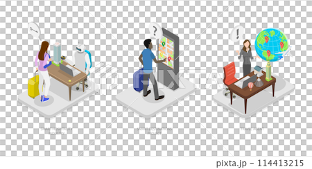 3D Isometric Flat  Conceptual Illustration of Modern Travelling, International Tourism 114413215
