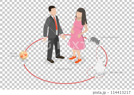3D Isometric Flat  Conceptual Illustration of Lifecycle of Toxoplasma Gondii, Toxoplasmosis Disease 114413217