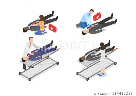 3D Isometric Flat  Conceptual Illustration of Urgency Care, Paramedics 114413218