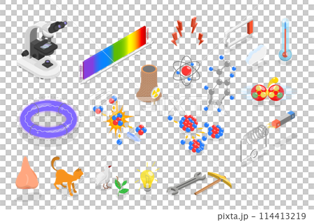 3D Isometric Flat  Set of Physics Items, Science Elements 114413219