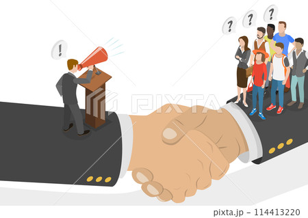 3D Isometric Flat  Conceptual Illustration of Labor Unions, Political Representation 114413220