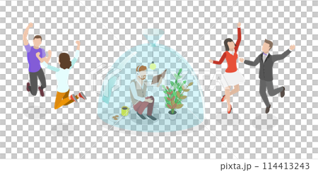 3D Isometric Flat  Conceptual Illustration of Types Of Human Personality Temperament, Introvert vs Extravert 114413243
