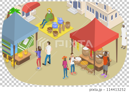 3D Isometric Flat Conceptual Illustration of Arabic Bazaar, Middle Eastern Street Trade 3D Isometric Flat Conceptual Illustration of Arabic Bazaar, Middle Eastern Street Trade 114413252