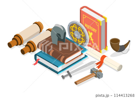 3D Isometric Flat Conceptual Illustration of History Subject, Knowledge of Past and Ancient 3D Isometric Flat Conceptual Illustration of History Subject, Knowledge of Past and Ancient 114413268
