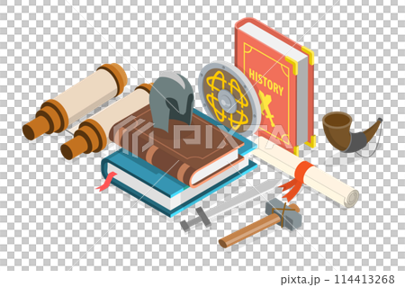 3D Isometric Flat Conceptual Illustration of History Subject, Knowledge of Past and Ancient 3D Isometric Flat Conceptual Illustration of History Subject, Knowledge of Past and Ancient 114413268