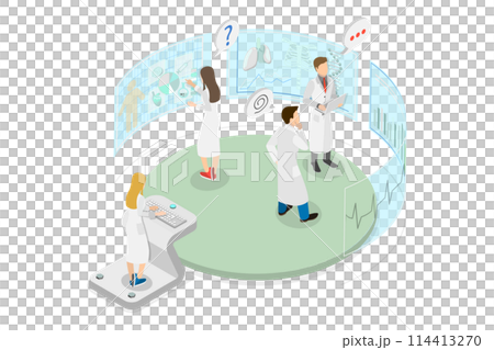 3D Isometric Flat  Conceptual Illustration of Interactive Laboratory, VR Lab 114413270