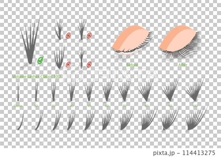 3D Isometric Flat  Conceptual Illustration of Eyelash Extension, Volume Boost Guide 114413275