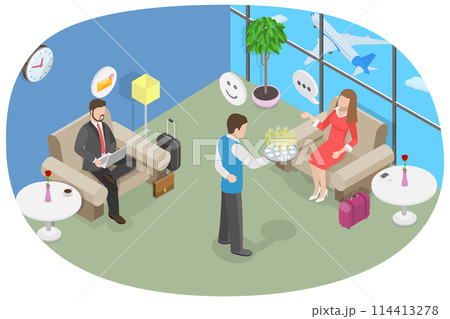 3D Isometric Flat  Conceptual Illustration of Vip Lounge Airport Zone, Business Travel 114413278