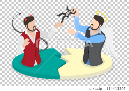 3D Isometric Flat  Conceptual Illustration of Opposite Forces, Good and Evil 114413305