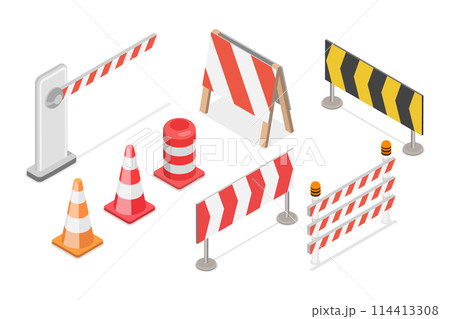 3D Isometric Flat Set of Traffic Road Barriers , Roadblocks and Barricades 3D Isometric Flat Set of Traffic Road Barriers , Roadblocks and Barricades 114413308