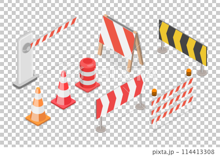 3D Isometric Flat  Set of Traffic Road Barriers , Roadblocks and Barricades 114413308