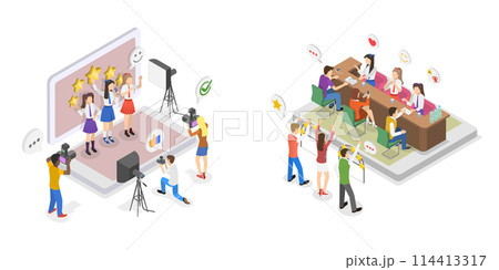 3D Isometric Flat  Conceptual Illustration of Kpop Idol Culture, Enjoying Fans 114413317