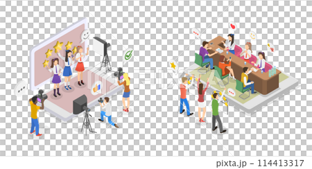 3D Isometric Flat  Conceptual Illustration of Kpop Idol Culture, Enjoying Fans 114413317
