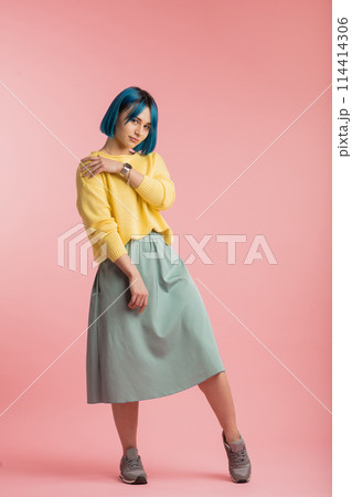 romantic girl posing to the camera 114414306