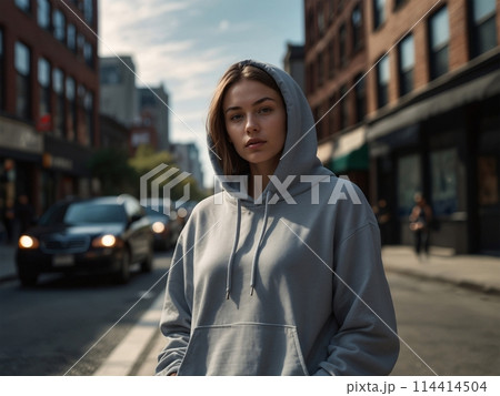 無地のパーカーを着た女性 [AI生成・プロ仕上げ] 114414504