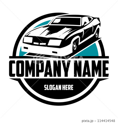 vector art logo 1973 xb GT Ford falcon classic vintage isolated on white background seen from the side. Best for the auto transport company industry. 114414548