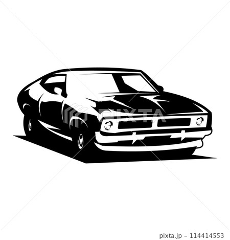 1973 xb GT Ford falcon car silhouette vector illustration. isolated white background view from side. Best for car industry, logo, badge, emblem, icon, sticker design, t-shirt design 114414553