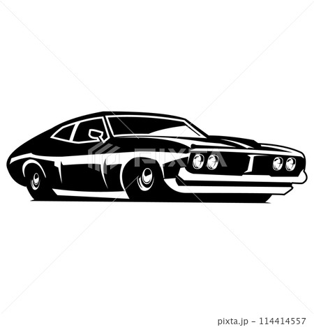 Custom car logo 1973 xb GT Ford falcon. Best for badges, emblems, icons and the car industry. isolated red background view from side. 114414557