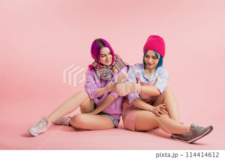 funny awesome girls with mittens on their hands funny awesome girls with mittens on their hands 114414612