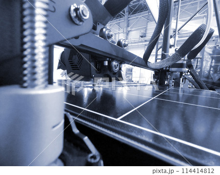 Abstract object printing on 3D printer with molten plastic close-up. 3D printer printing model melted plastic. 3D Prototyping. 3D design. Additive printer technology. New modern printing technology 114414812