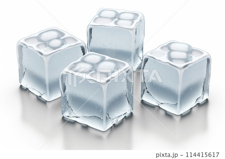 Transparent ice cube crystals isolated on white background. AI generated. 114415617