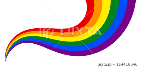 Pride Month banner with LGBT Flag Wave isolated on transparent background. Rainbow or Pride Flag. Pride Rainbow Flag Wave Design Element. Vector Illustration 114416046