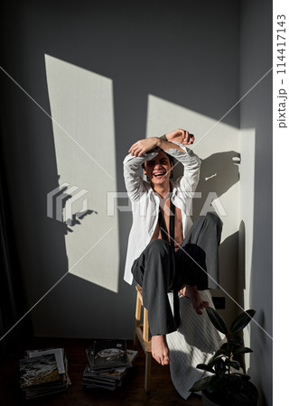 happy crazy man does not want to go to work 114417143