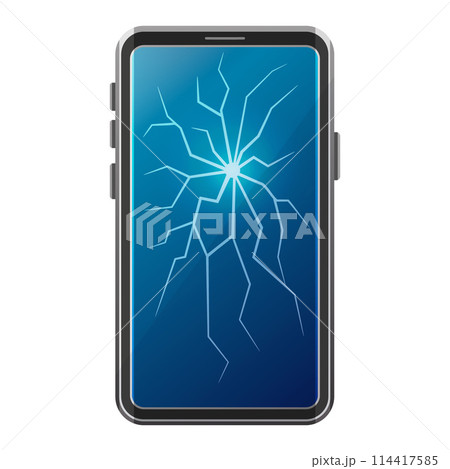 Broken smartphone touch screen, mobile phone repair service icon. Fix telephone glass display breaking. Tablet device damaged. Computer electronics equipment renovation. Cellphone with cracks vector Broken smartphone touch screen, mobile phone repair service icon. Fix telephone glass display breaking. Tablet device damaged. Computer electronics equipment renovation. Cellphone with cracks vector 114417585