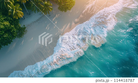Aerial View of Ocean Waves and Sand Aerial View of Ocean Waves and Sand 114418787
