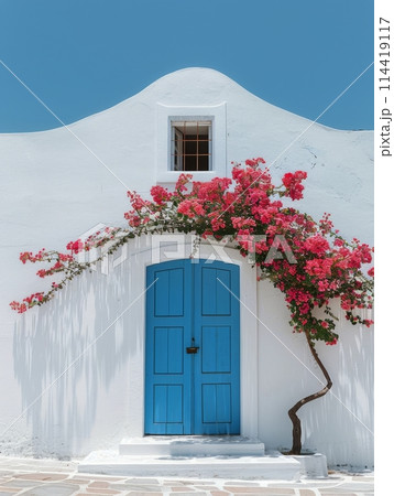 Blue Door in Front of White Building 114419117