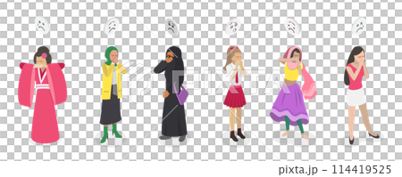 3D Isometric Flat  Conceptual Illustration of Domestic Violence, Aggression Against Women 114419525